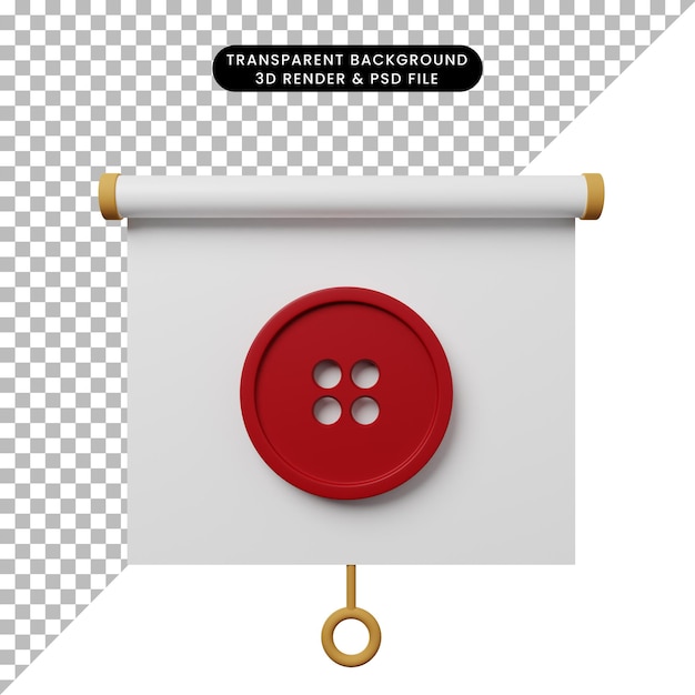3d illustration of simple object presentation board front view with button