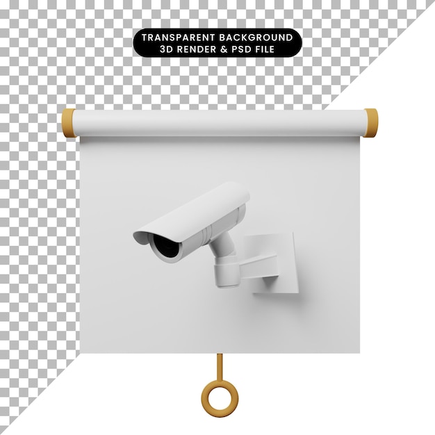 3d illustration of simple object presentation board front view with cctv camera
