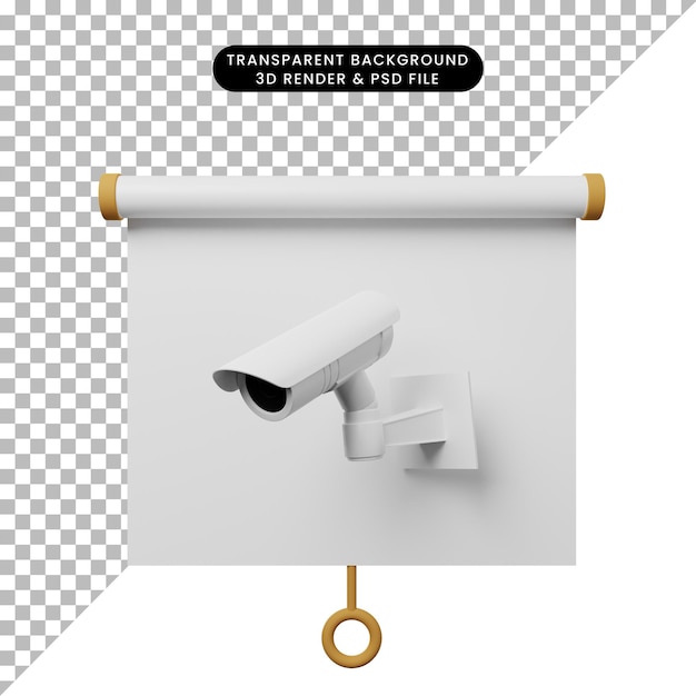 PSD 3d illustration of simple object presentation board front view with cctv camera