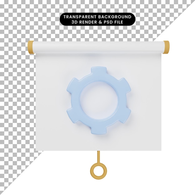 3d illustration of simple object presentation board front view with gear