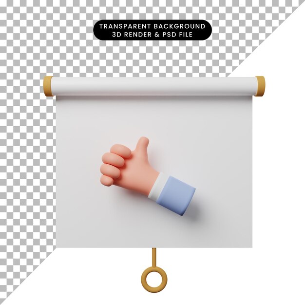 3d illustration of simple object presentation board front view with hand thumbs up