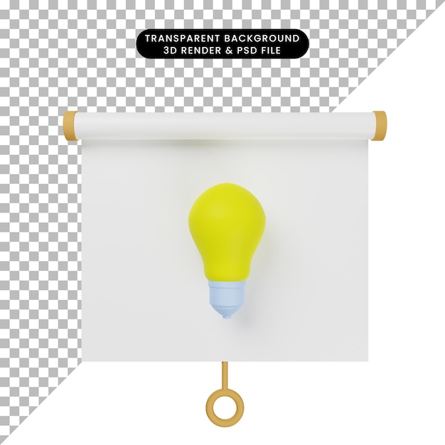 PSD 3d illustration of simple object presentation board front view with light bulb