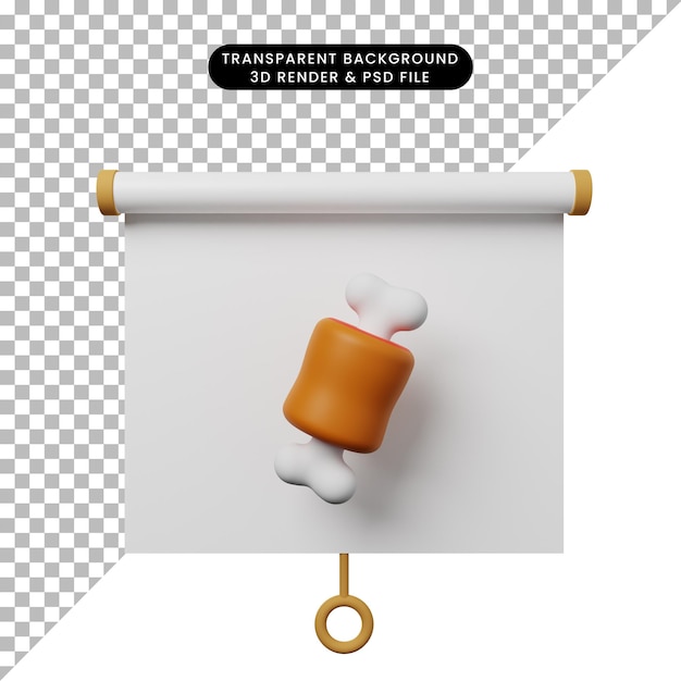 3d illustration of simple object presentation board front view with meat