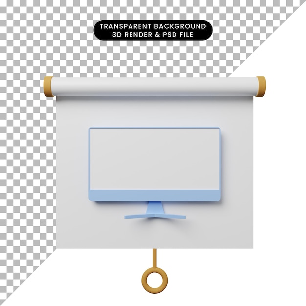 PSD 3d illustration of simple object presentation board front view with monitor