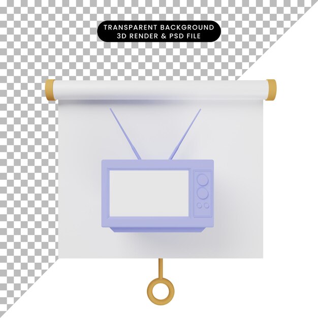 PSD 3d illustration of simple object presentation board front view with old television