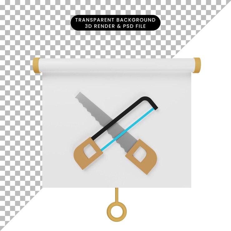 PSD 3d illustration of simple object presentation board front view with saw