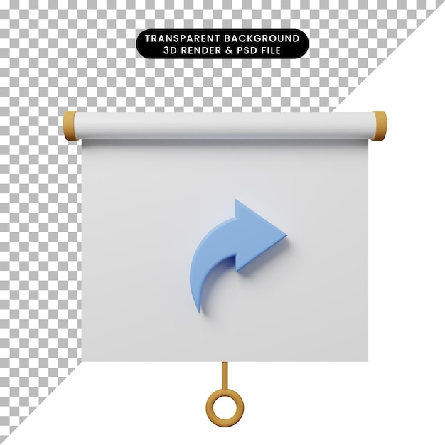 Illustrazione 3d della vista frontale della scheda di presentazione degli oggetti semplice con l'icona di condivisione