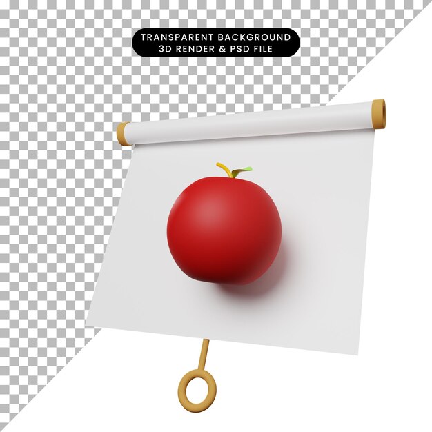 3d illustration of simple object presentation board slightly tilted view with apple