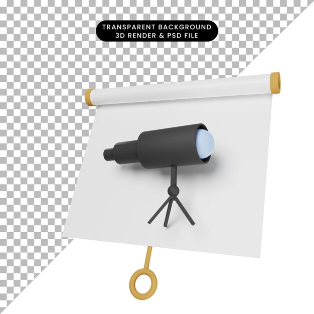 3d illustration of simple object presentation board slightly tilted view with binoculars telescope