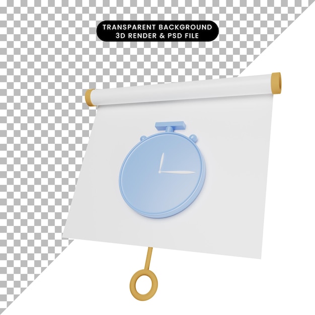 3d illustration of simple object presentation board slightly tilted with clock