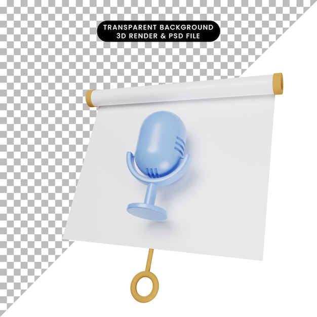 3d illustration of simple object presentation board slightly tilted with microphone