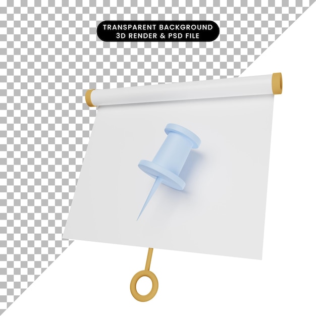 PSD 3d illustration of simple object presentation board slightly tilted with paper pin