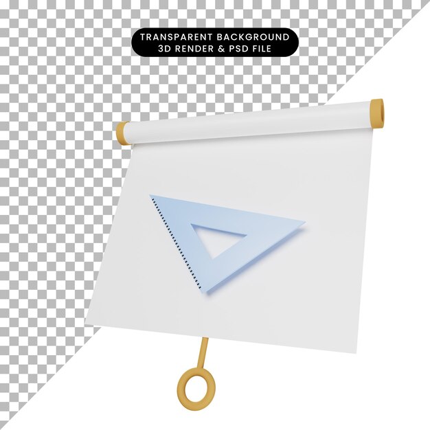 定規でわずかに傾けられたシンプルなオブジェクトのプレゼンテーションボードの3dイラスト