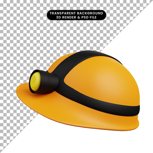 PSD 3d illustration of simple object safety helmet with flashlight