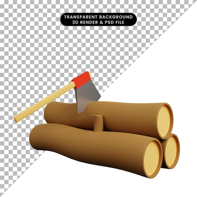 PSD 3d illustration of simple object wood and axe