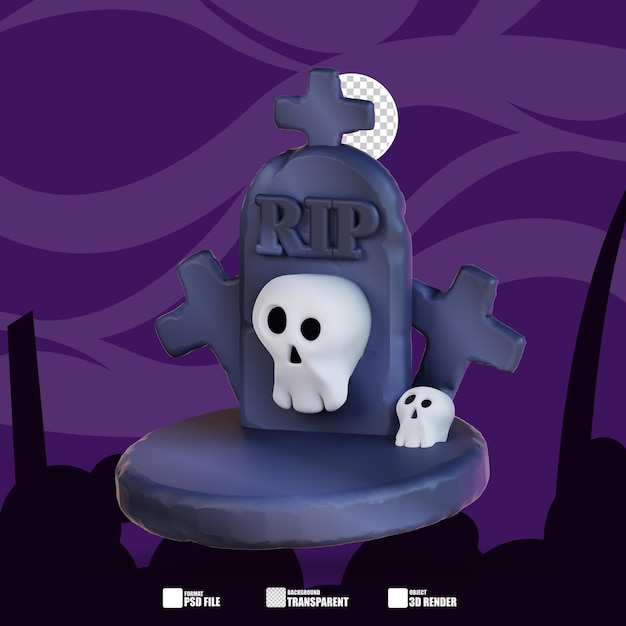 3d illustration of skull and grave 3