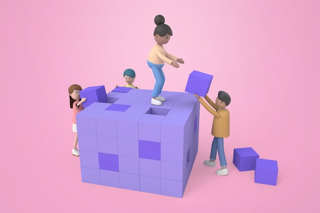 貯金箱と黄金の1ドル硬貨と笑顔の女性の3Dイラスト