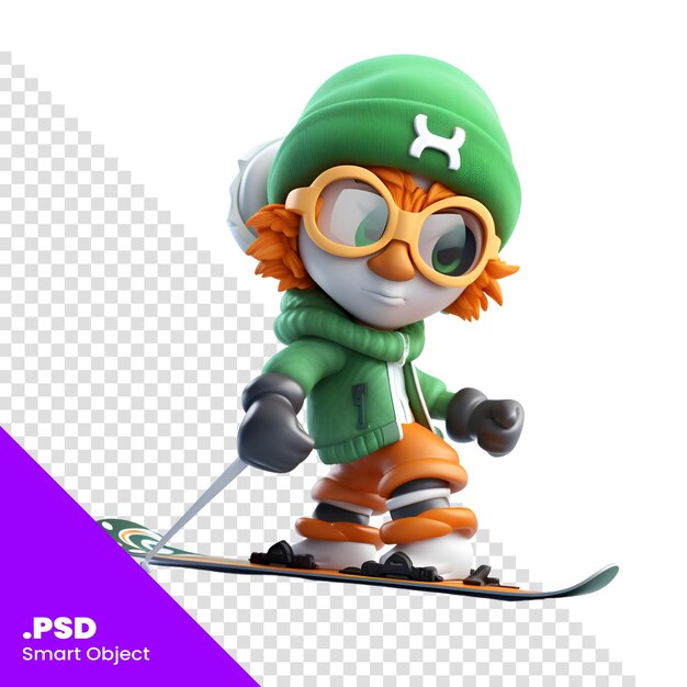 3d illustration of a snowboarder with glasses and cap psd template