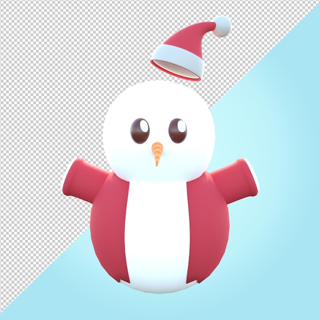 PSD 3d illustration of snowman with red sweater and christmas hat