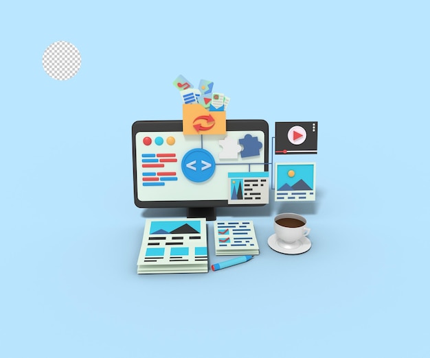 PSD 3d illustration of software development