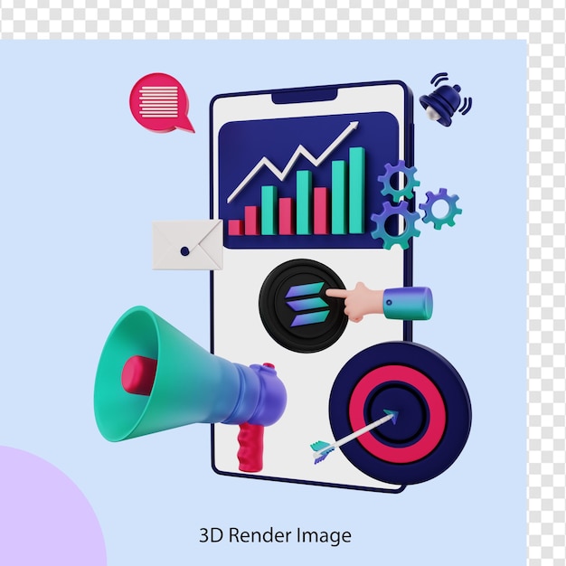 3d illustration solana crypto coin marketing