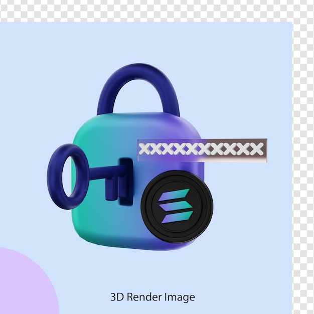 3d illustration solana crypto coin with privacy key address