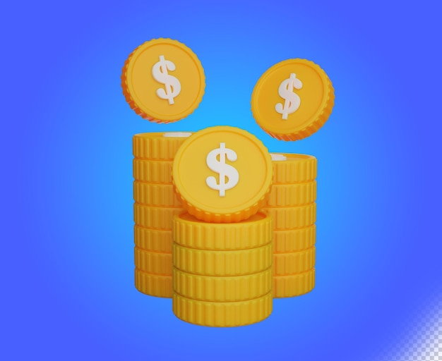 1ドル硬貨の3dイラストスタック