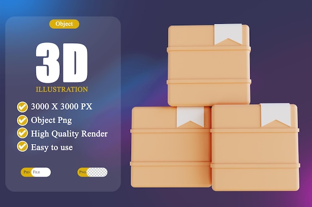 PSD 3d illustration stack of package boxes 3