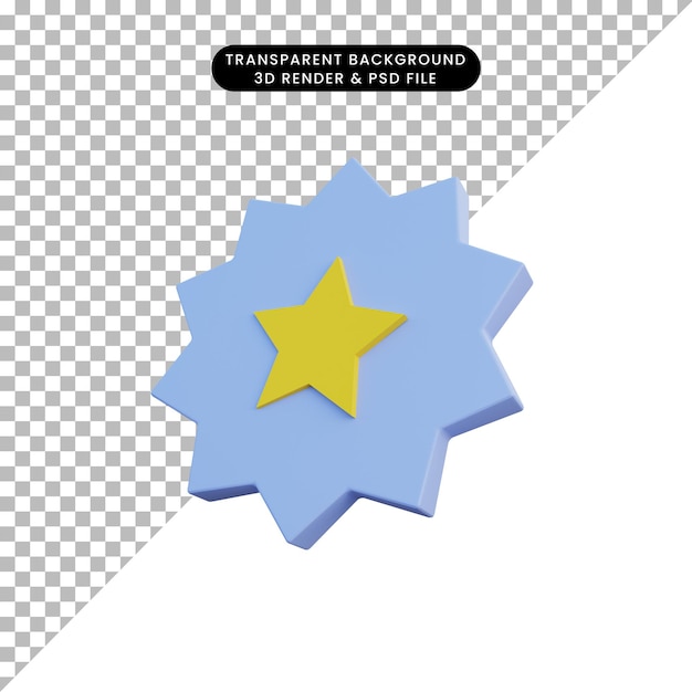 Icona di valutazione in stelle dell'illustrazione 3d con badge