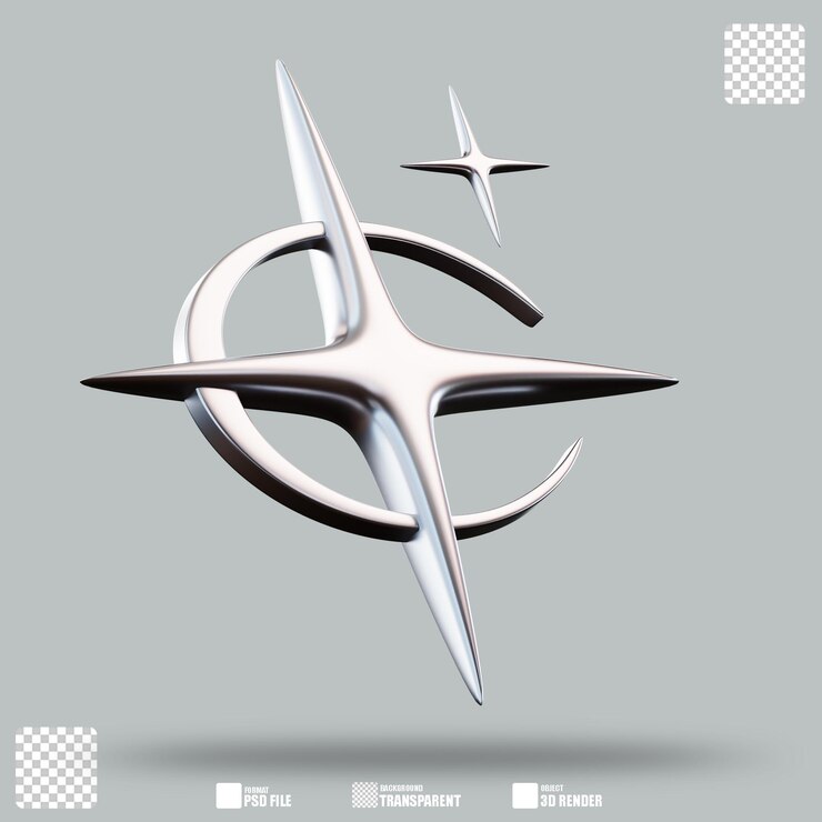 PSD 3d 일러스트레이션 스타 모양 크롬 2