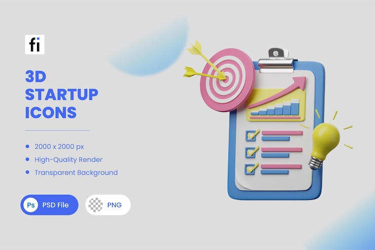 PSD 3d illustration startup business plan