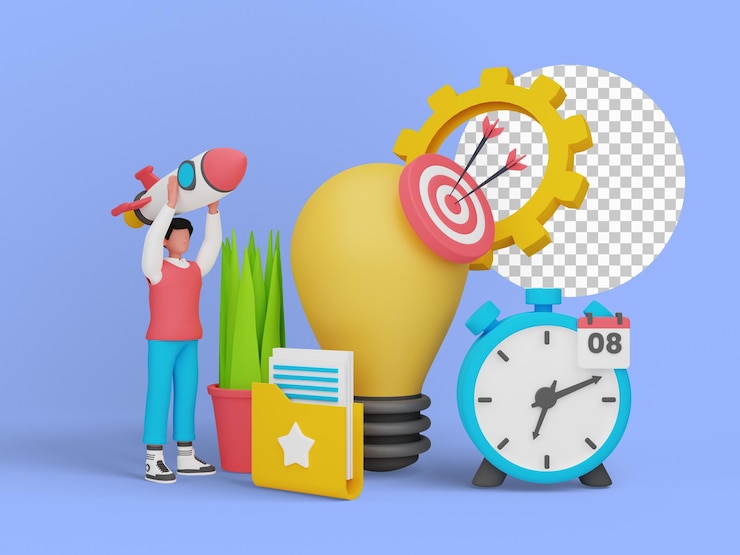 PSD 3d иллюстрации концепции идеи запуска для целевой страницы