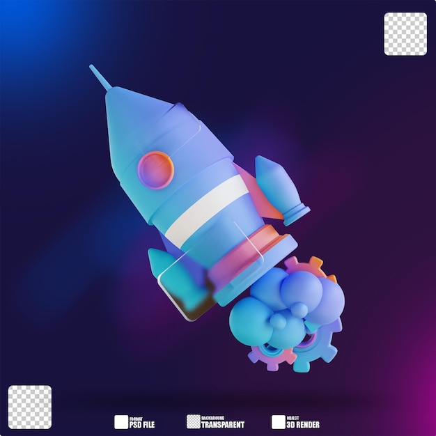 PSD 3d illustration startup rocket 2