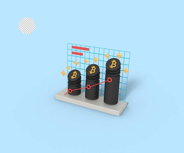 Illustrazione 3d del grafico bitcoin delle statistiche