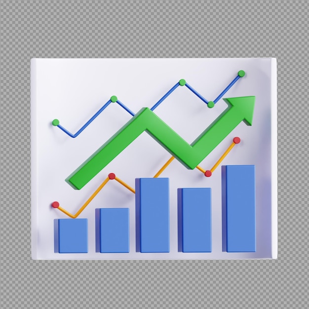 PSD 3d illustration of stocks business graph in transparent background