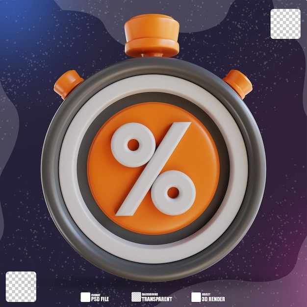 3d illustration stopwatch and discount time