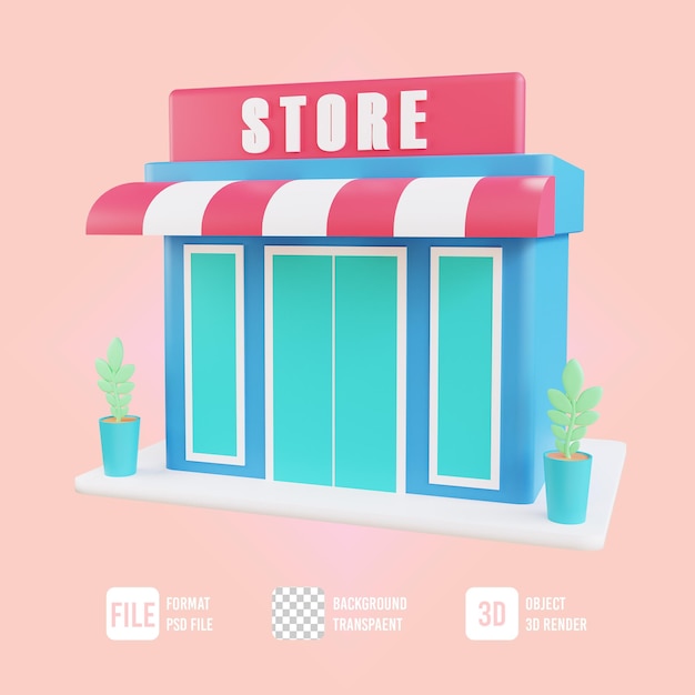 3d illustration store building icon