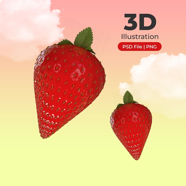 3 D イラスト イチゴ果実