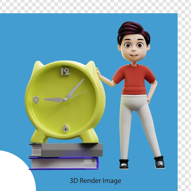 PSD 3d illustration student boy set study time