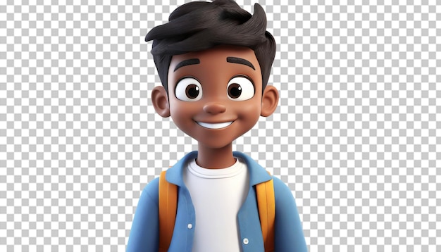 PSD 3d illustration of a student boy smiling and looking at camera on transparent background