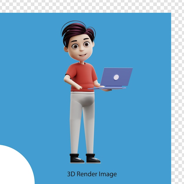 3d illustration student boy using a laptop