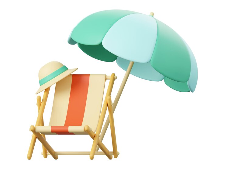 3d illustration of Summer concept Beach chair beach umbrella and hat