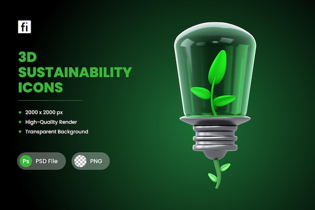 PSD 3d illustration sustainable green light bulb