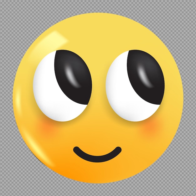 3D illustration of sweet smile emoji in thoughtful process