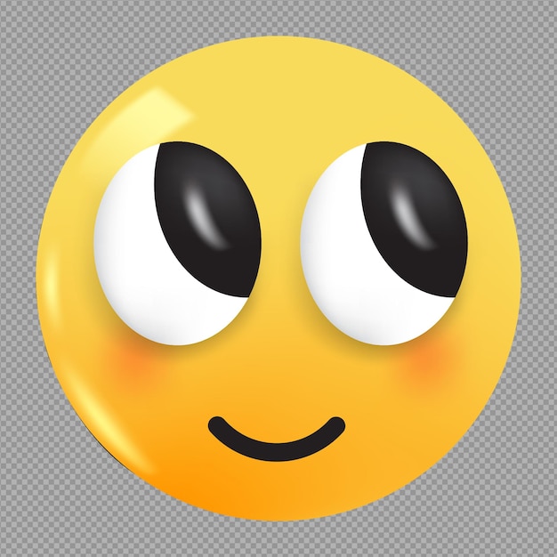 Illustrazione 3d dell'emoji del sorriso dolce in un processo riflessivo