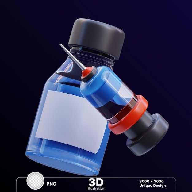 PSD 3d illustration of a syringe with medicine bottle in transparent background