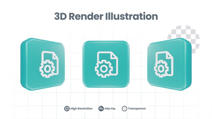 PSD 3d illustration system file services setting icon for web mobile app social media promotion