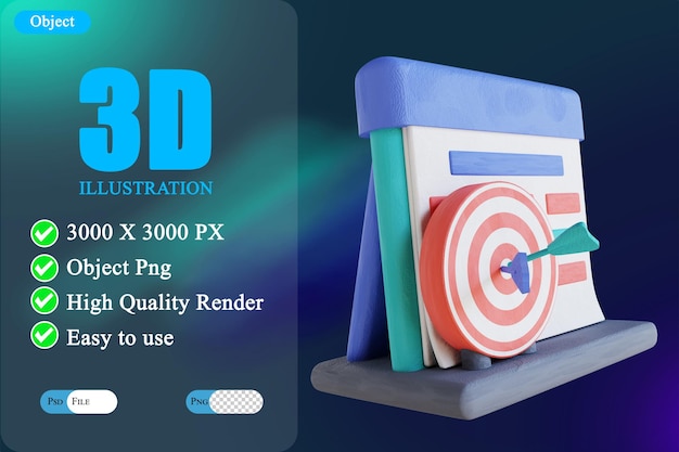 3D illustration target and calendar 2