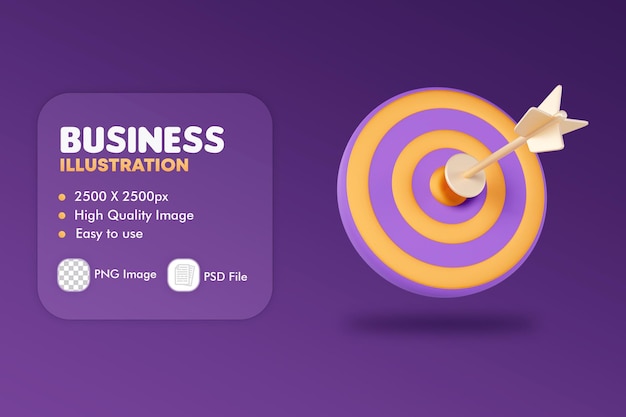 PSD 3d illustration of target with arrow bow, concept of trading, financial and business