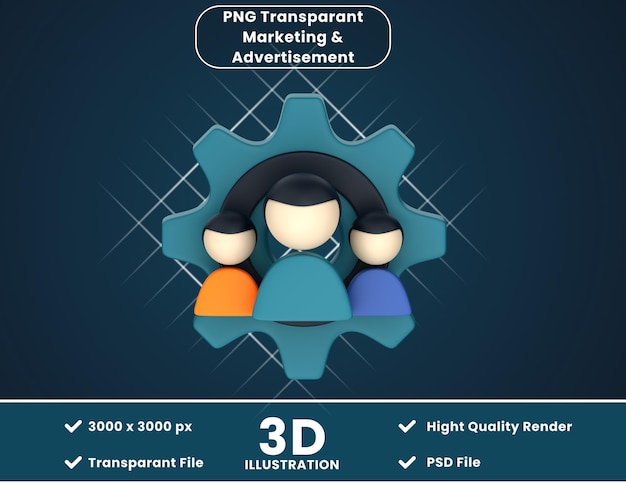 PSD 3d illustration of team work management